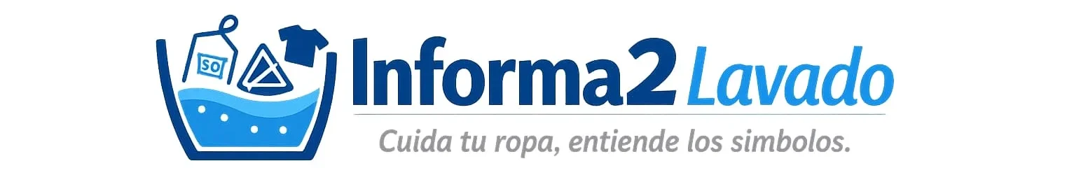 Logo de Informa2 Lavado en color azul con iconos de lavado y cuidado de ropa